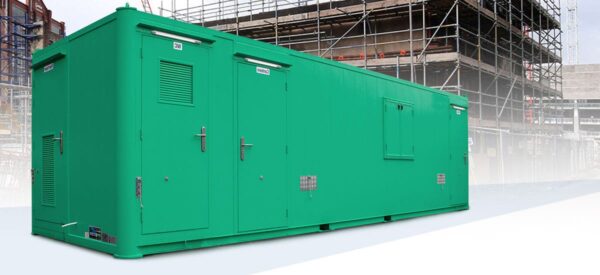 Front Image of a Green 24ft Static Welfare Cabin Hire